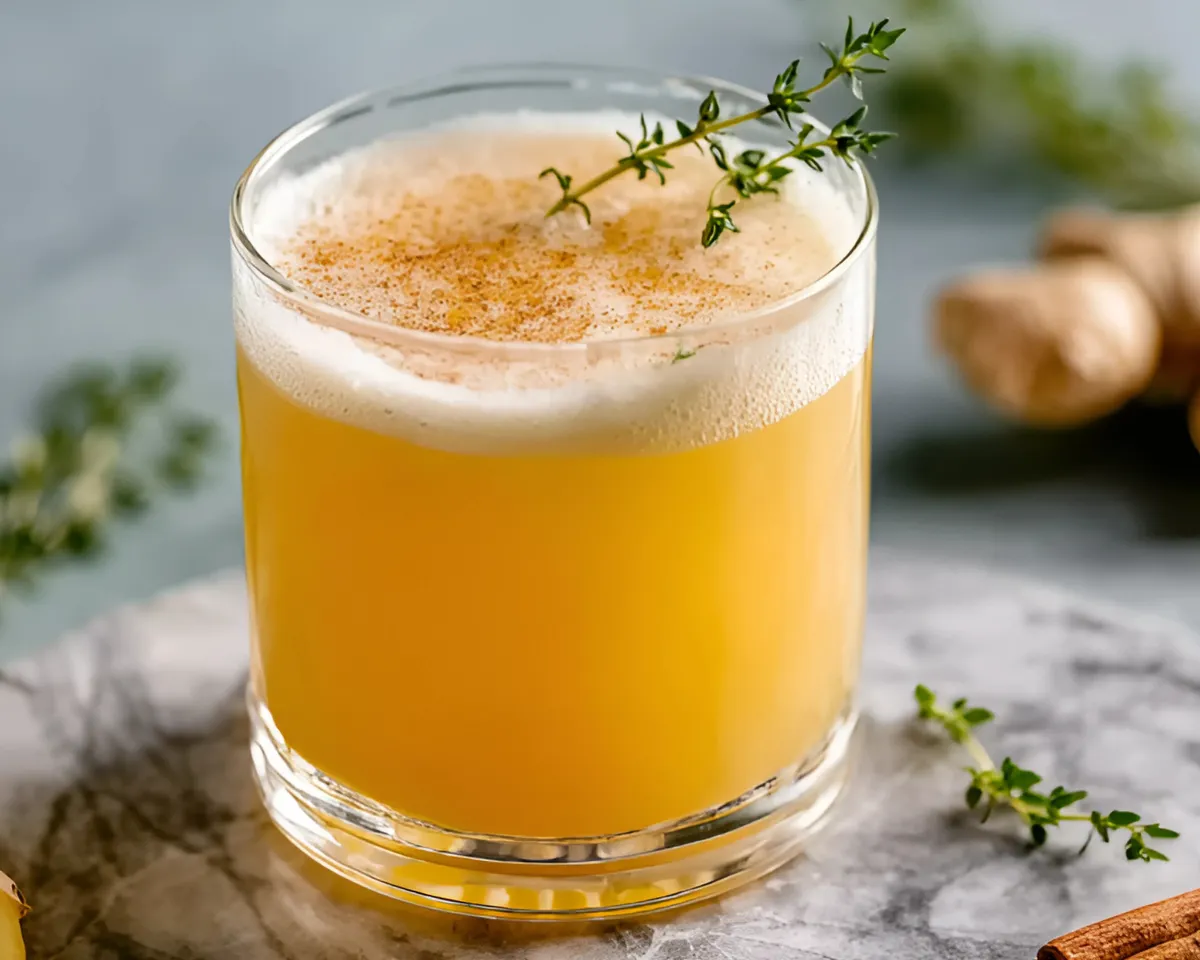 frothy ginger tonic on marble