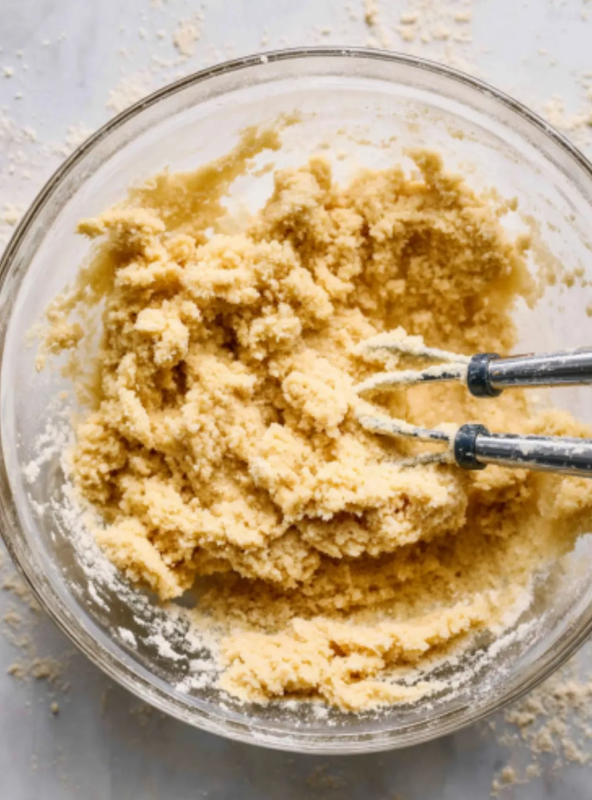 mixing blondie dough in glass bowl