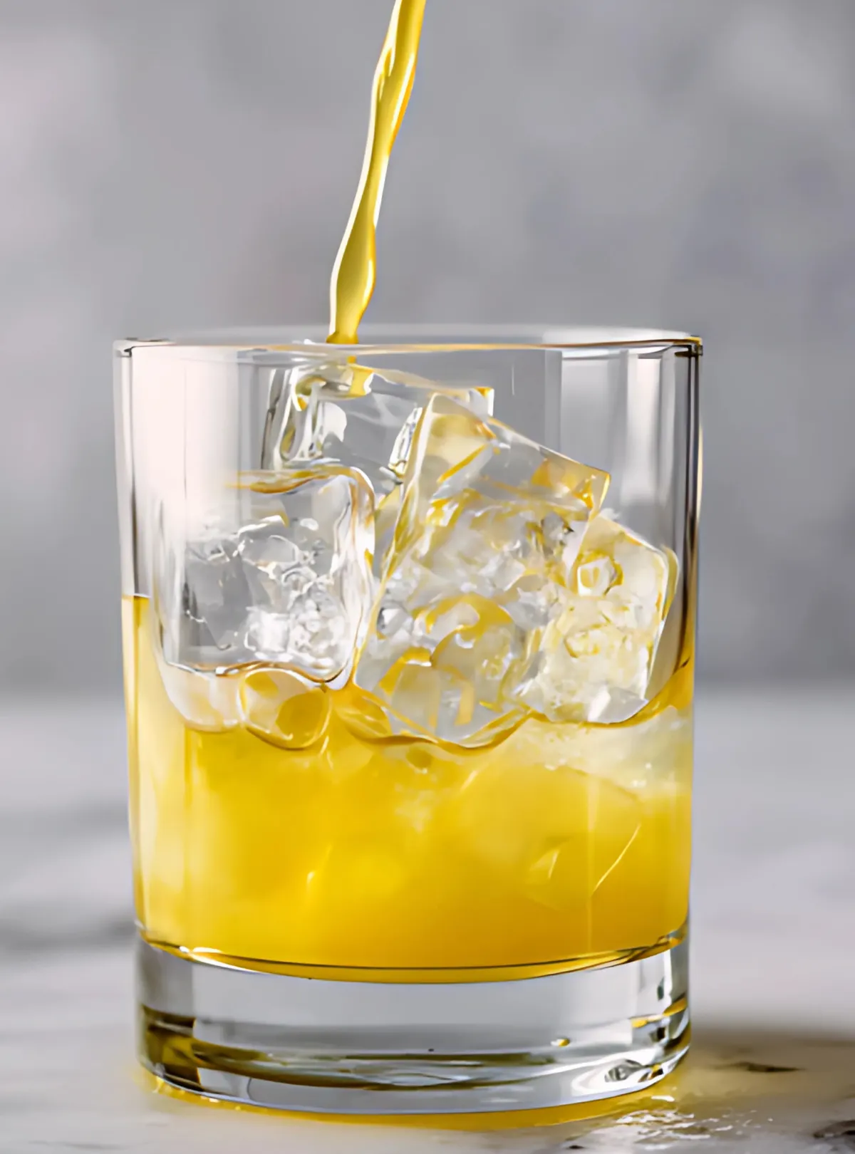 pineapple juice pouring into ice glass