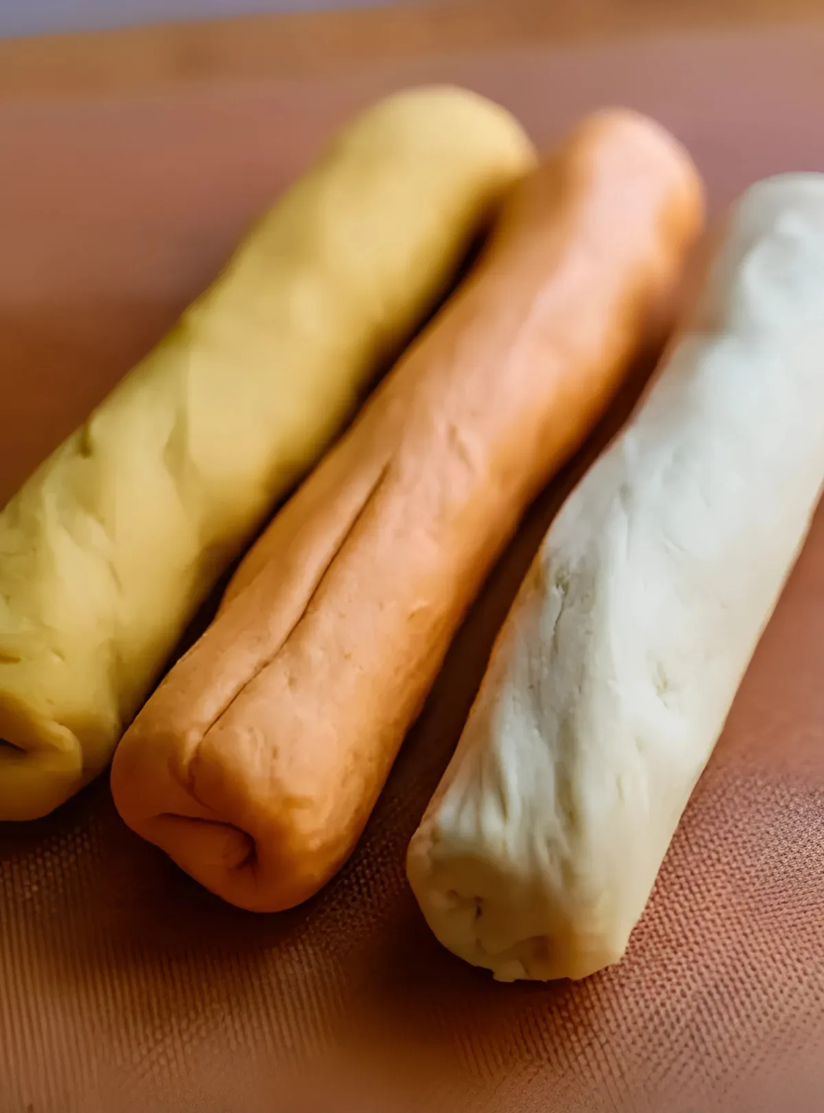 three dough logs yellow orange white