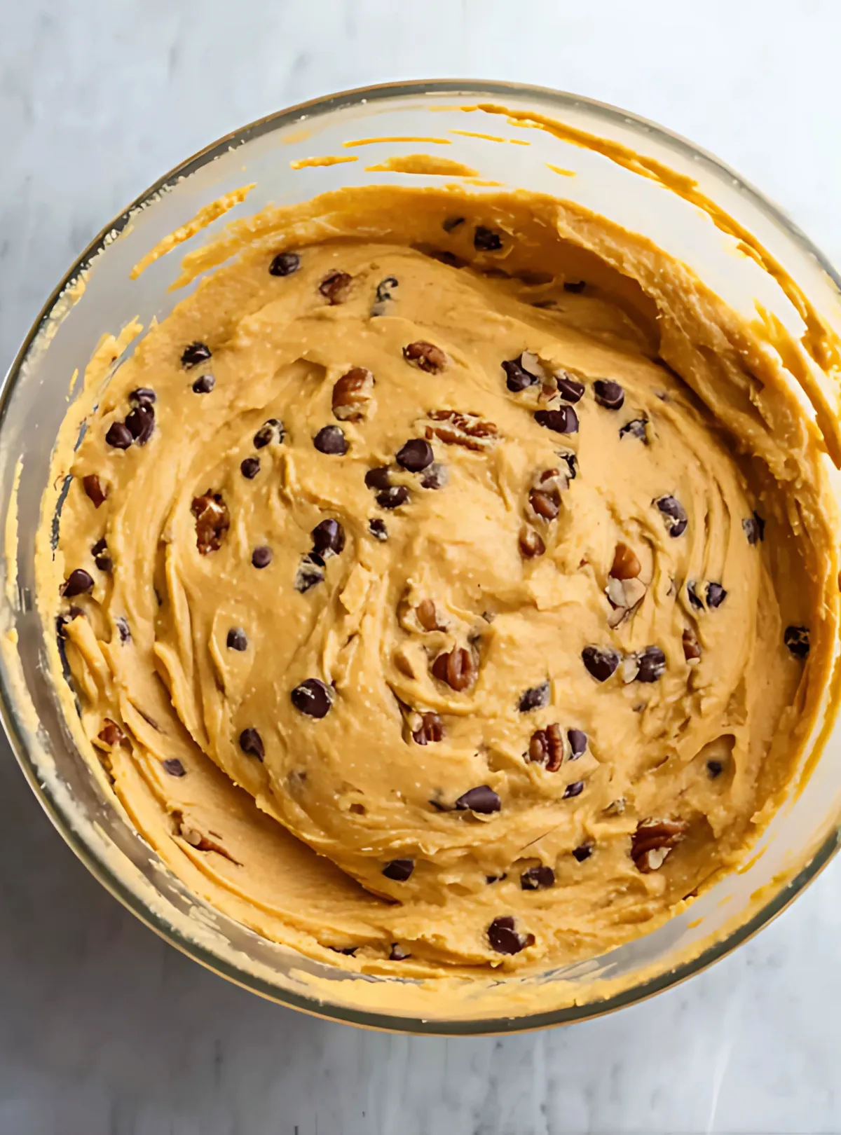 Batter with chips pecans