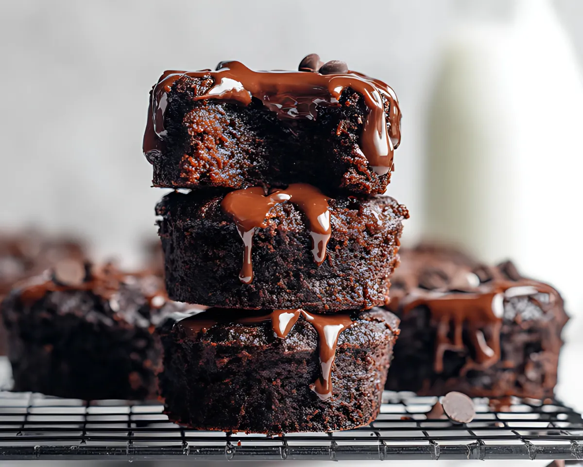 Brownie stack with drizzle