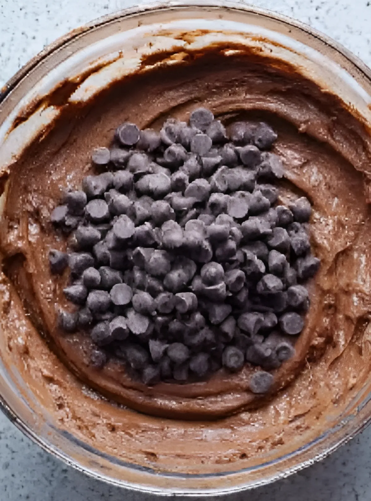 Chocolate chips in mixing bowl