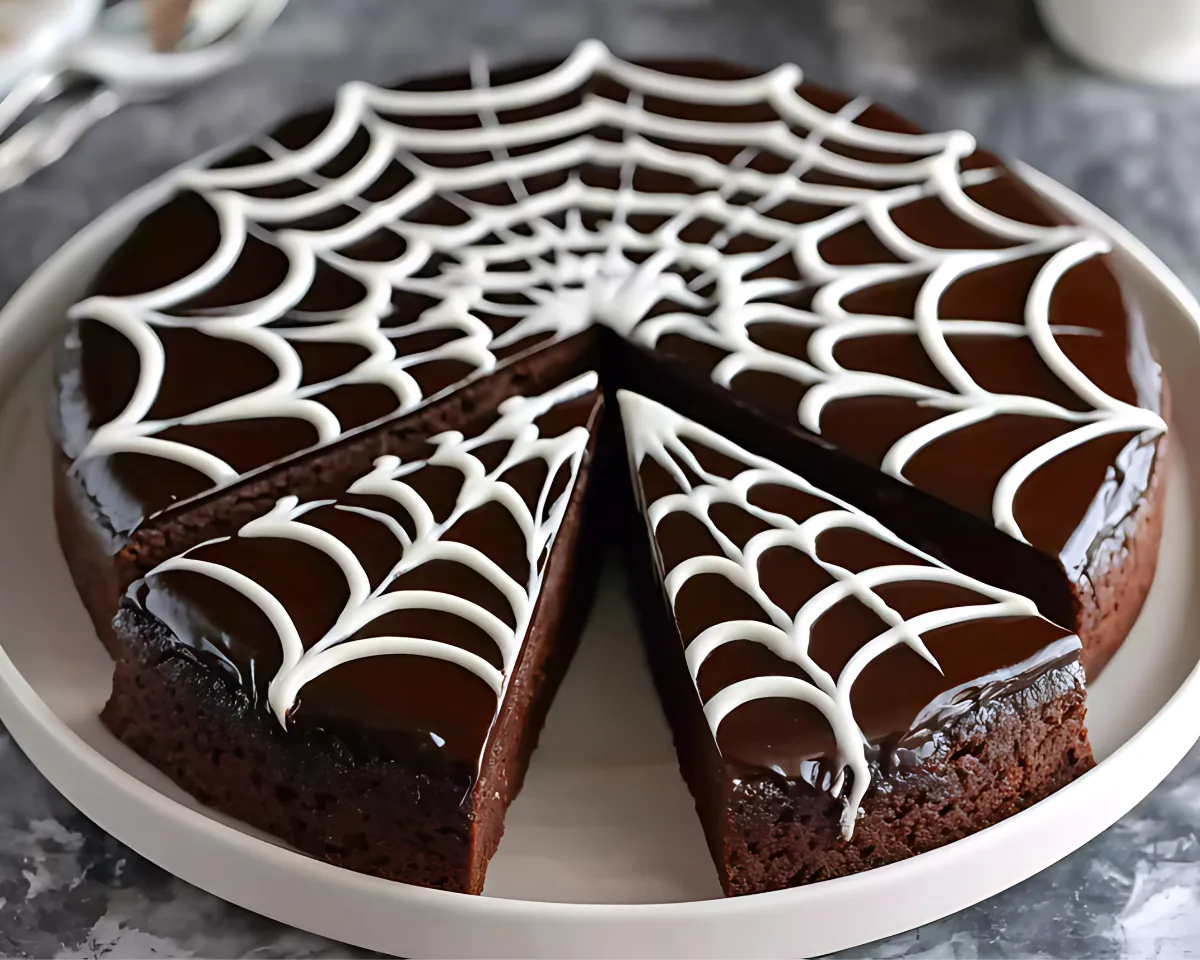 Cut spiderweb brownies displayed
