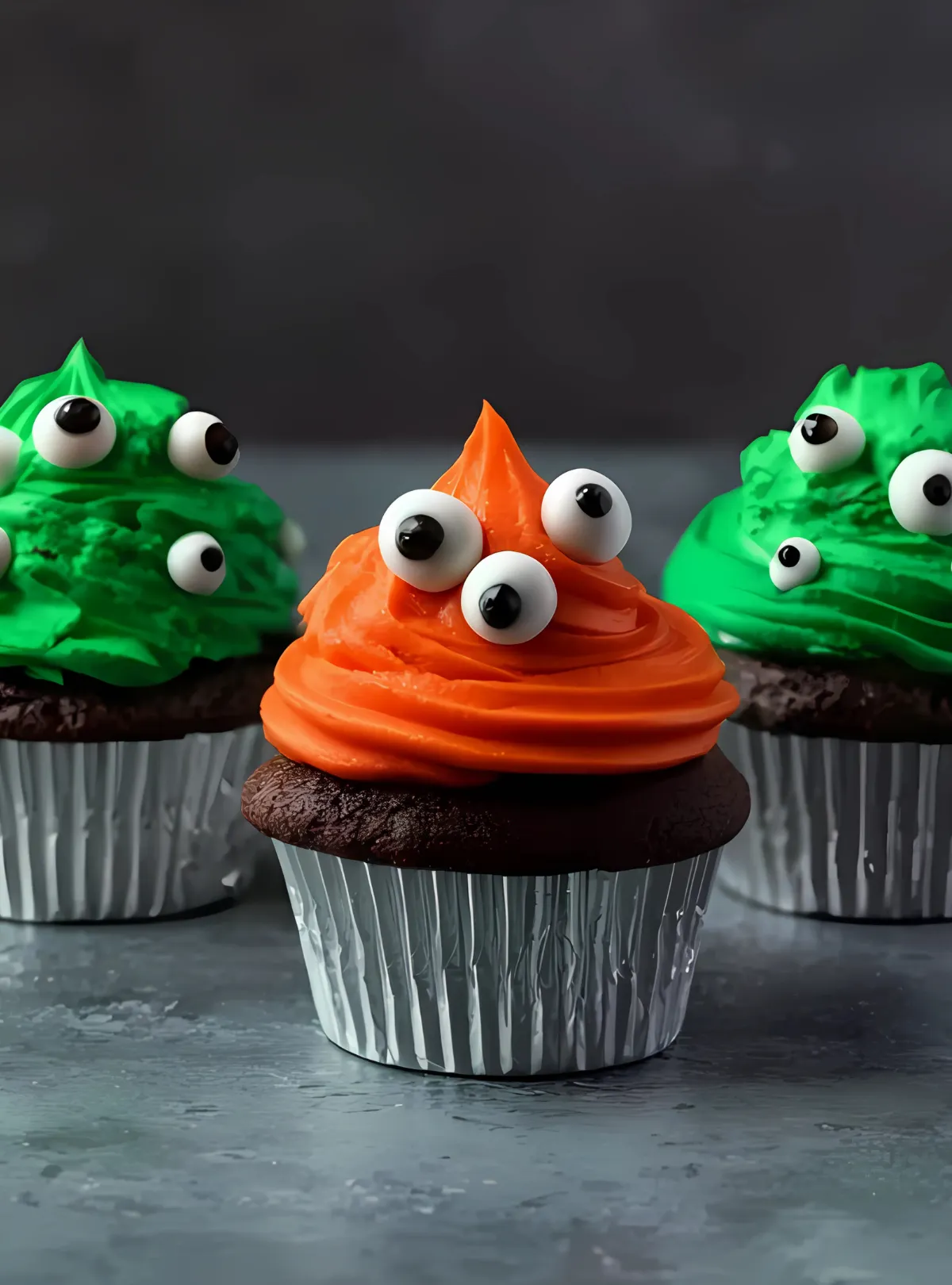 Green and orange monster cupcakes