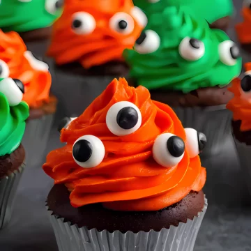 Orange and green monster cupcakes