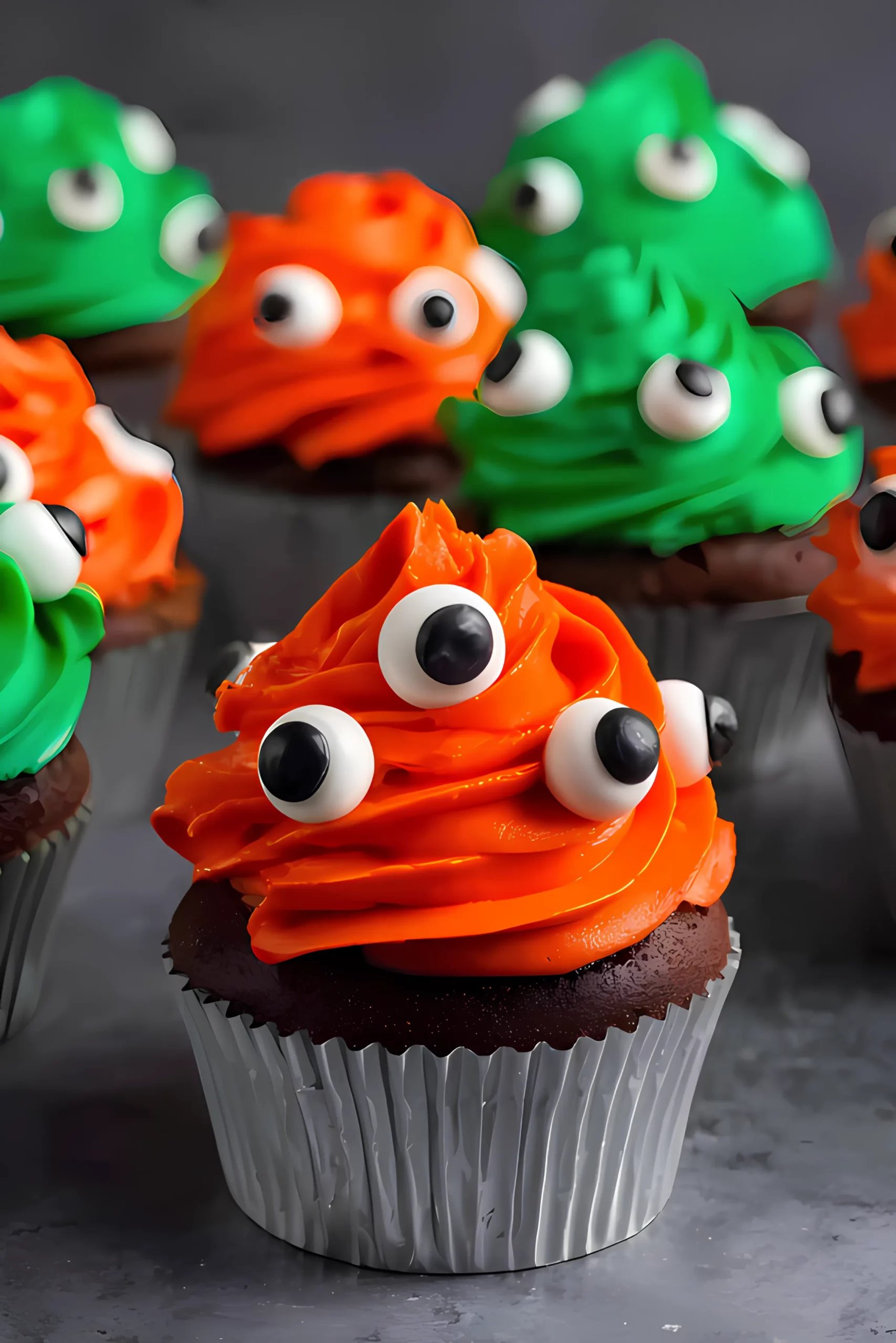Orange and green monster cupcakes