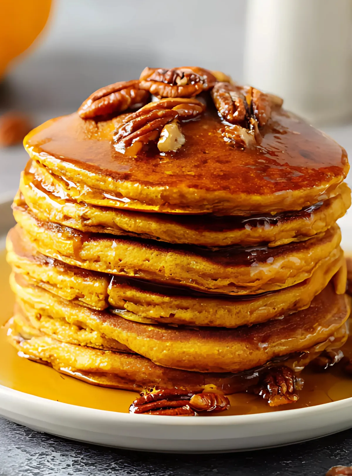 Pancake stack pecans syrup