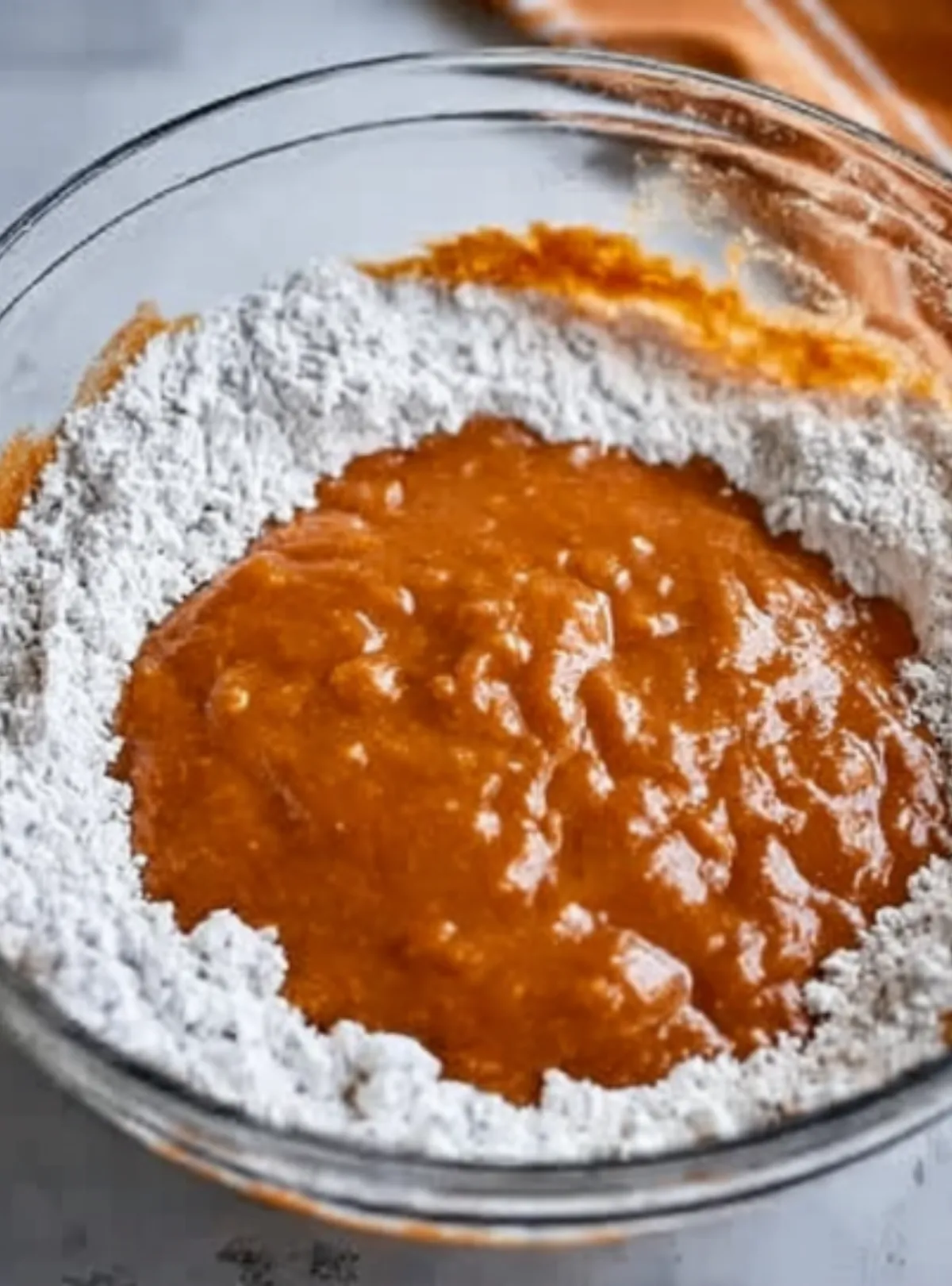 Pumpkin batter over flour