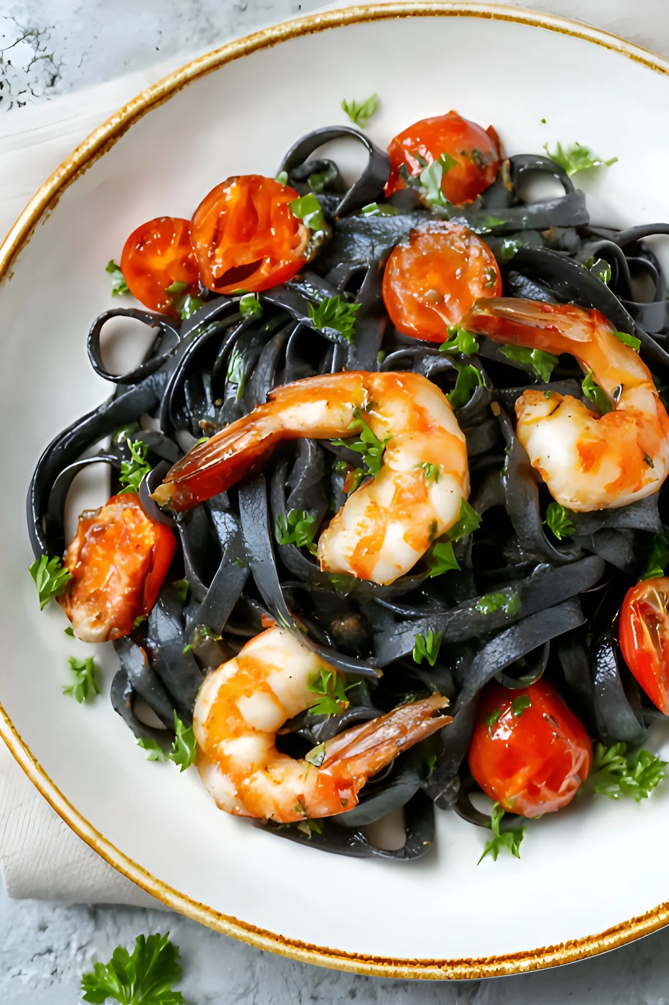 Squid ink pasta plate