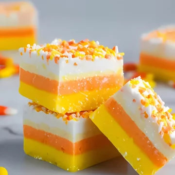 Stacked candy corn fudge