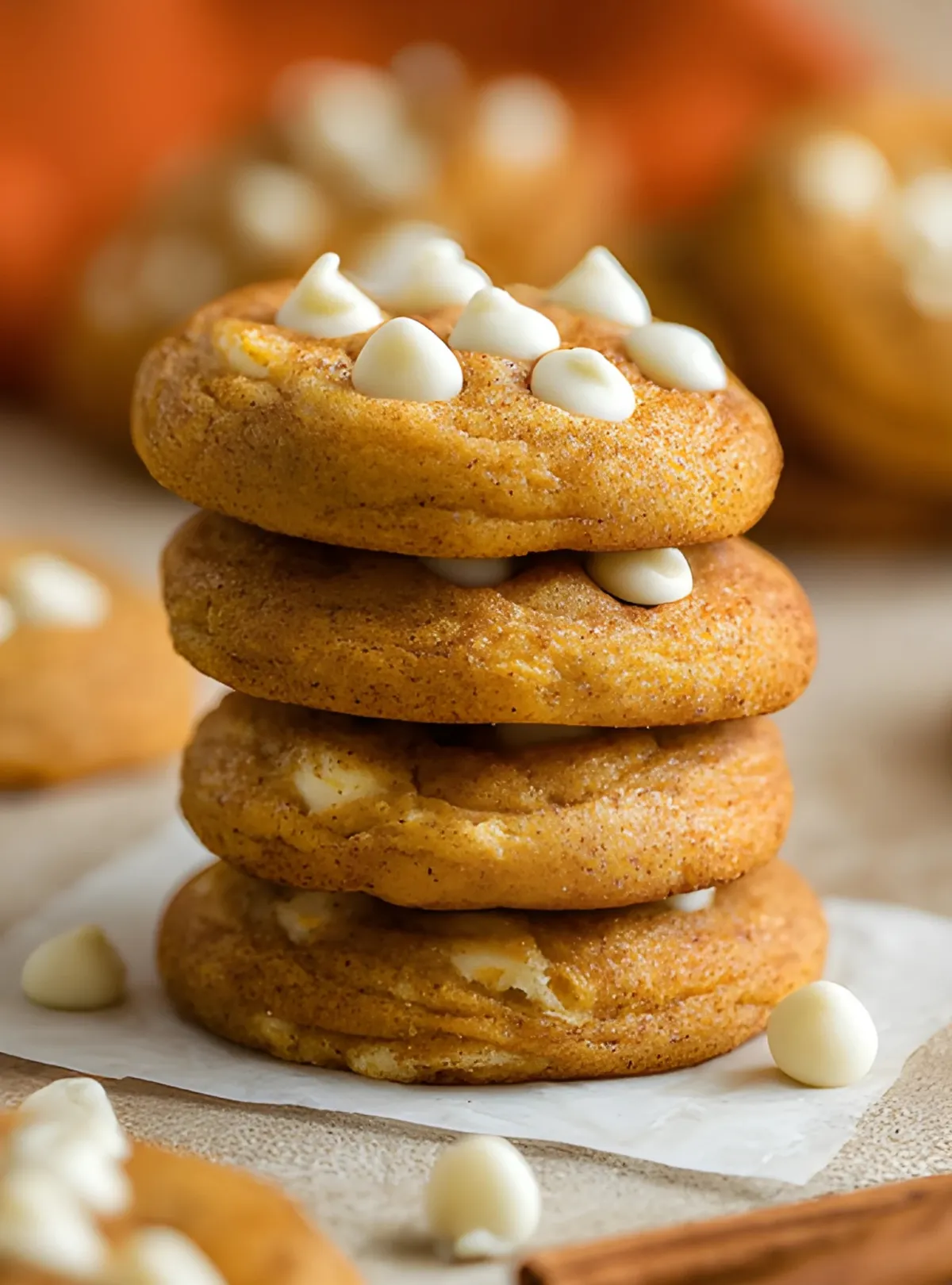 Stacked pumpkin cookies overhead