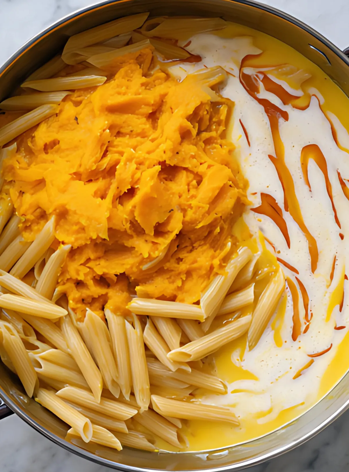 Uncooked pasta with pumpkin