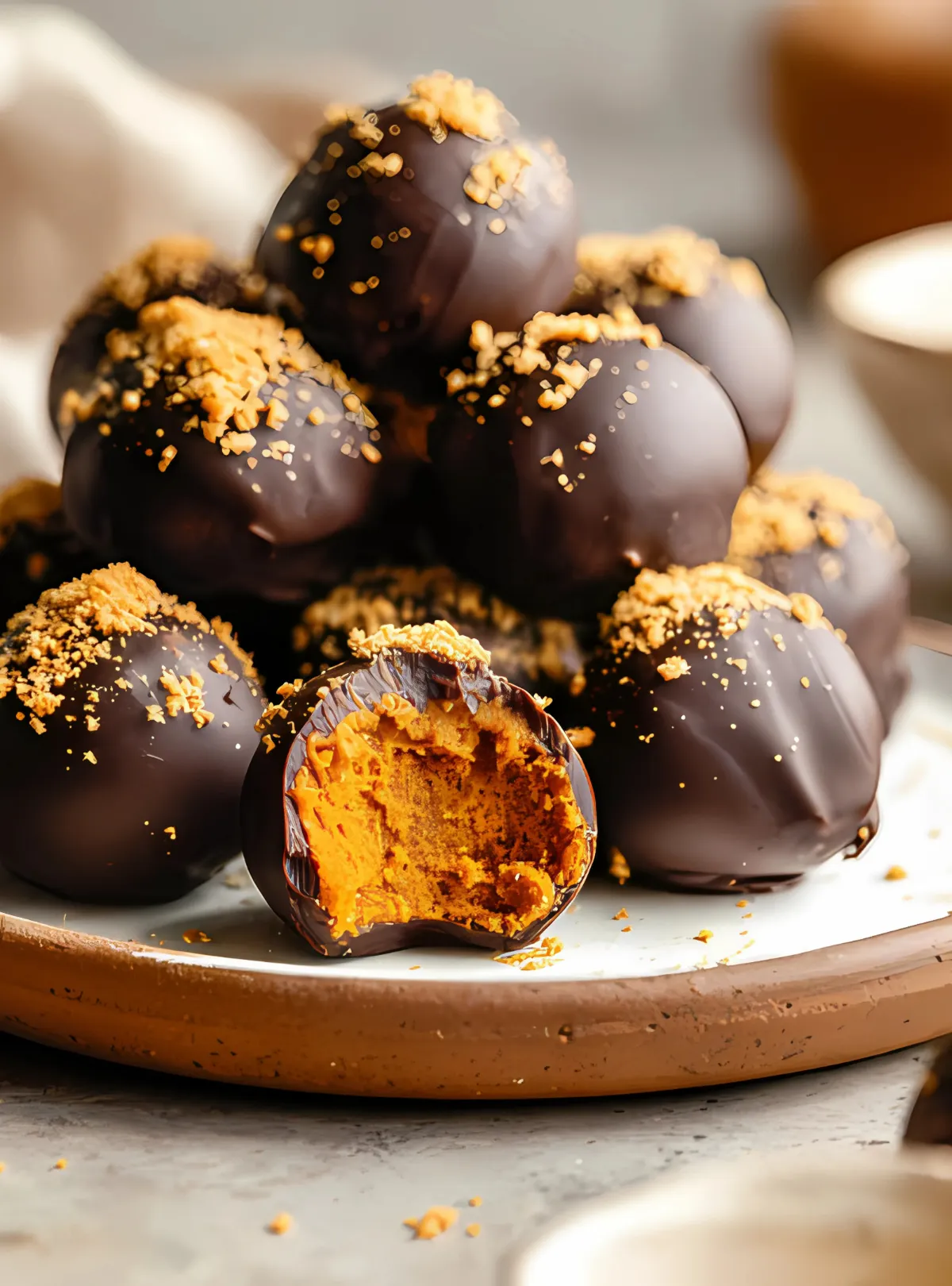 bitten pumpkin truffle closeup