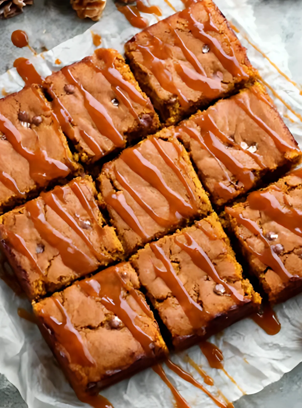 caramel drizzled blondie squares