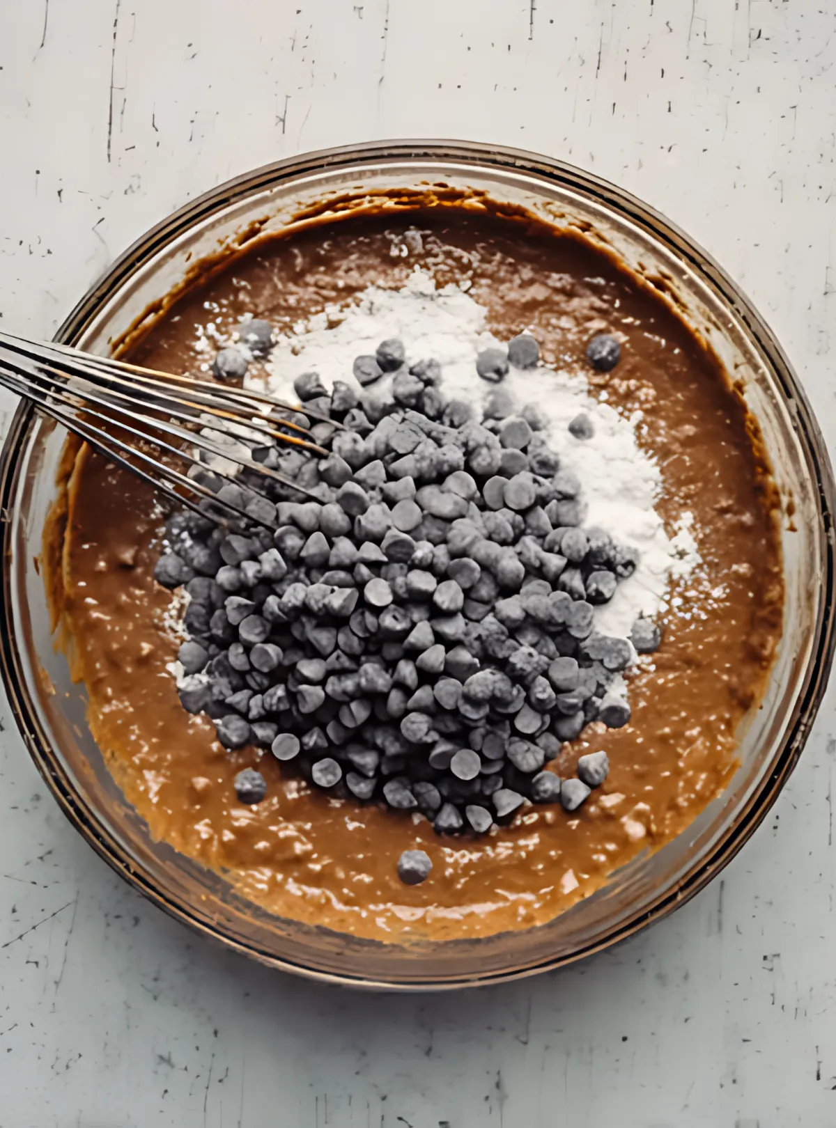 chocolate chips batter whisk