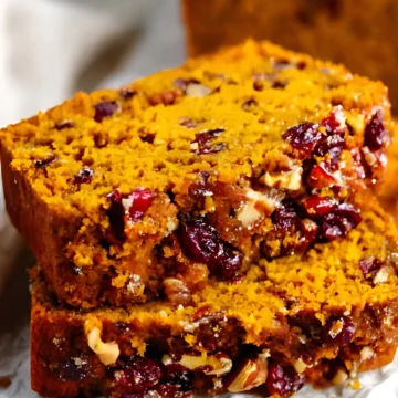 cranberry pecan pumpkin bread close up
