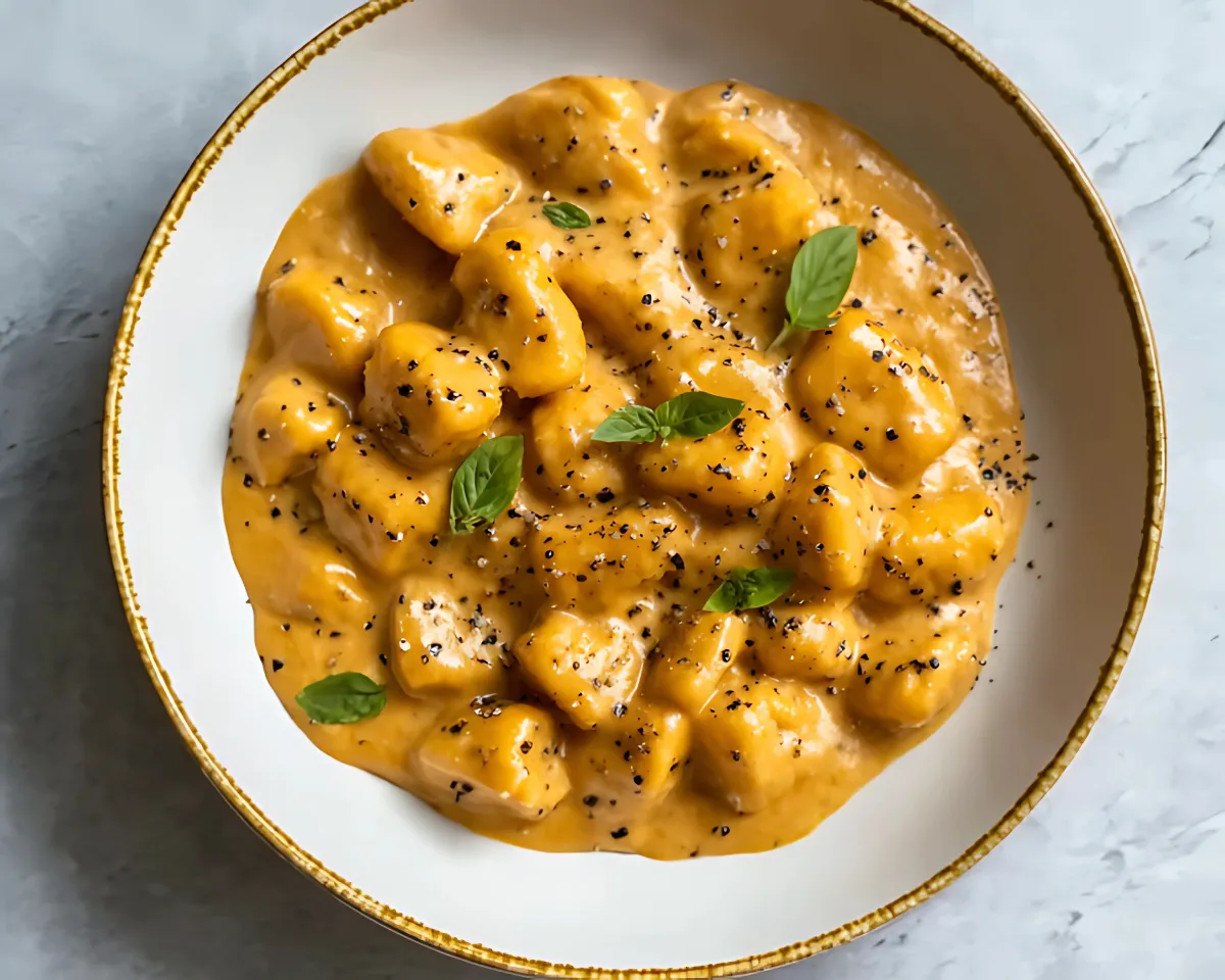 creamy pumpkin gnocchi basil