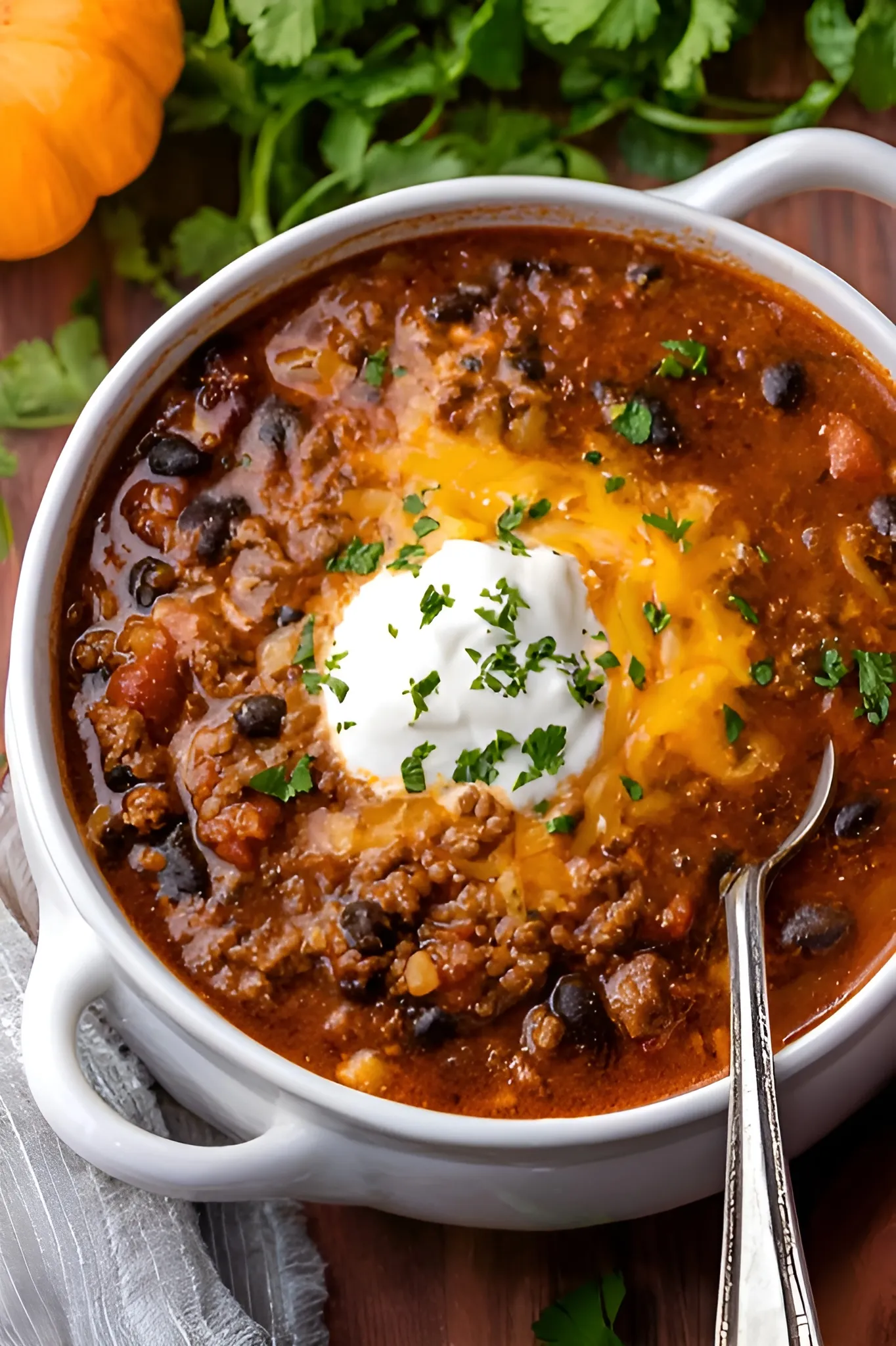 hearty pumpkin chili bowl