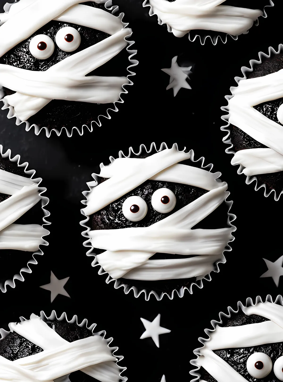 mummy cupcakes black backdrop