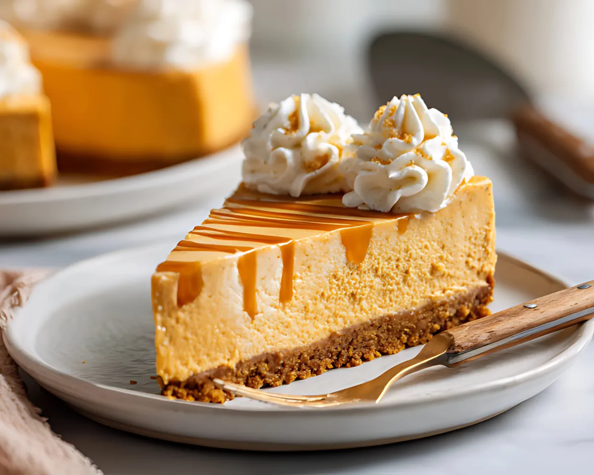 pumpkin cheesecake slice plated