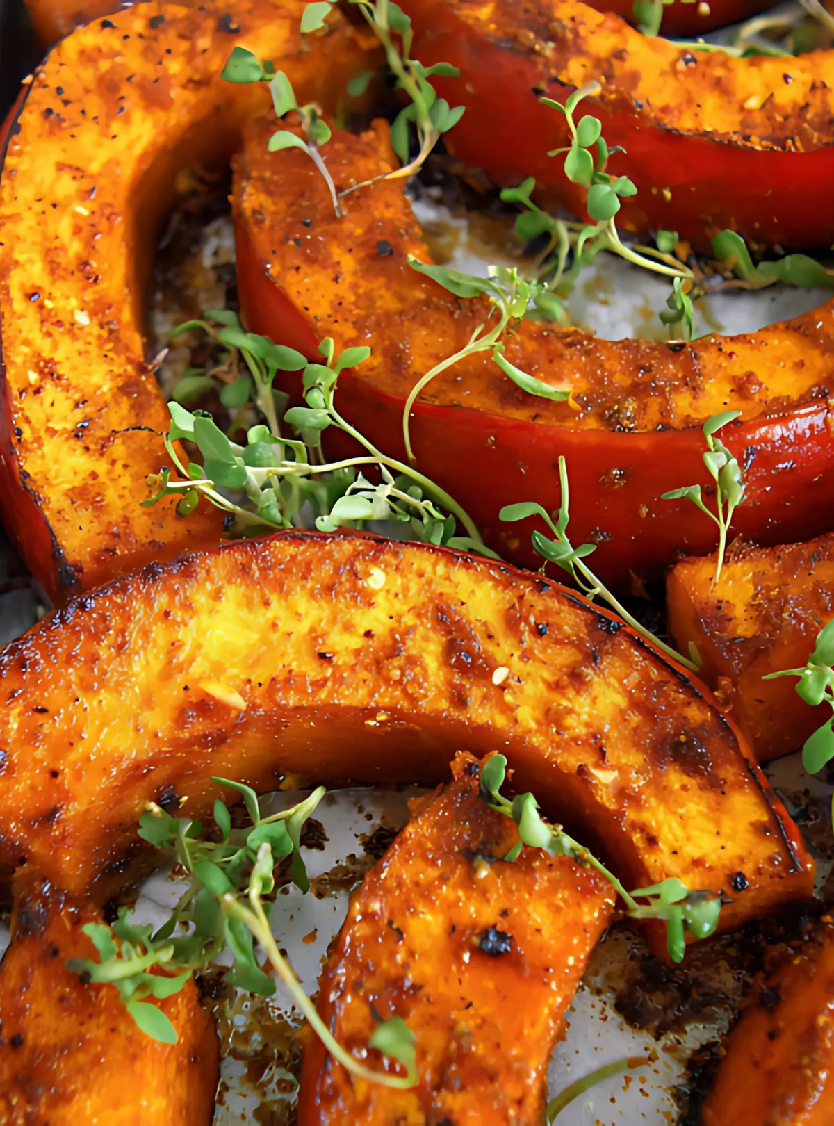 roasted pumpkin wedges herbs