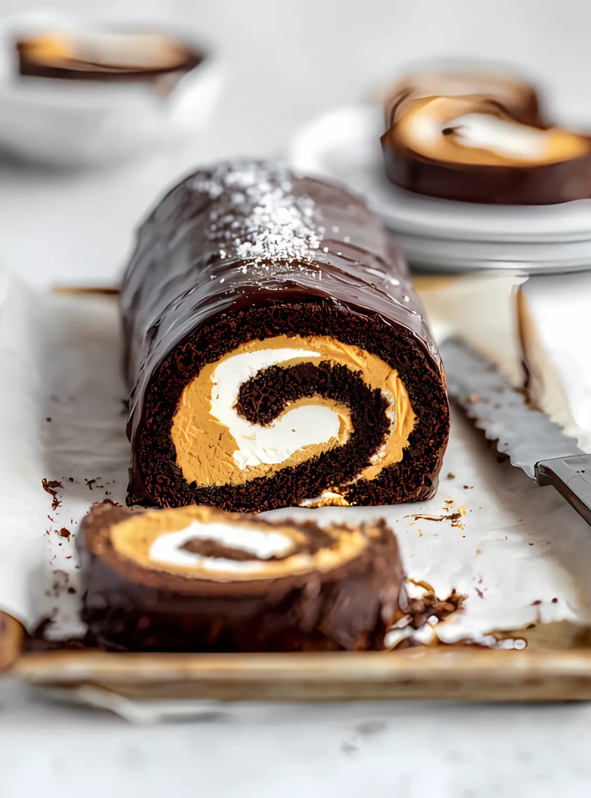 sliced ganache swiss roll
