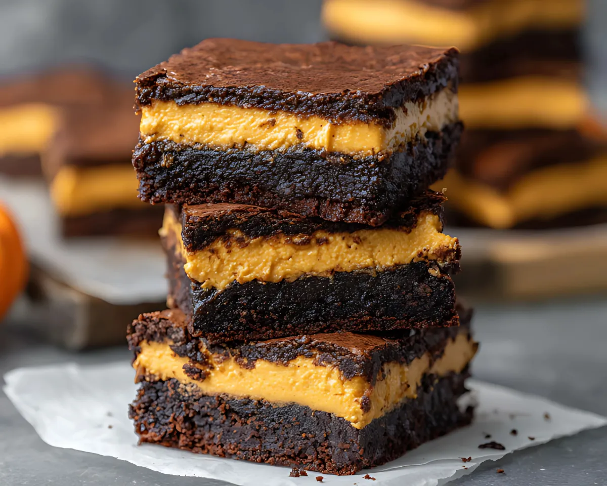 stacked pumpkin brownies