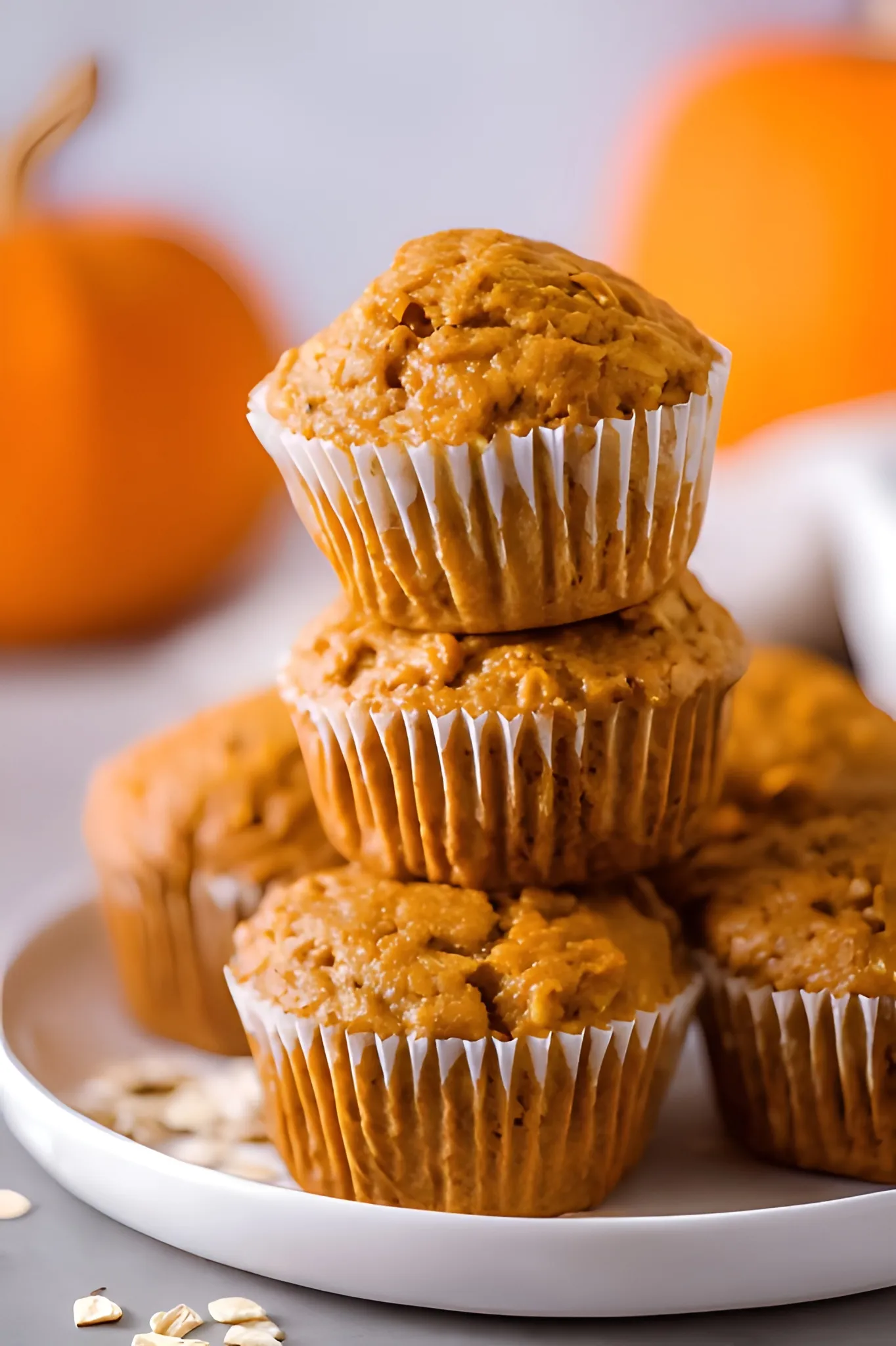 stacked pumpkin oatmeal muffins