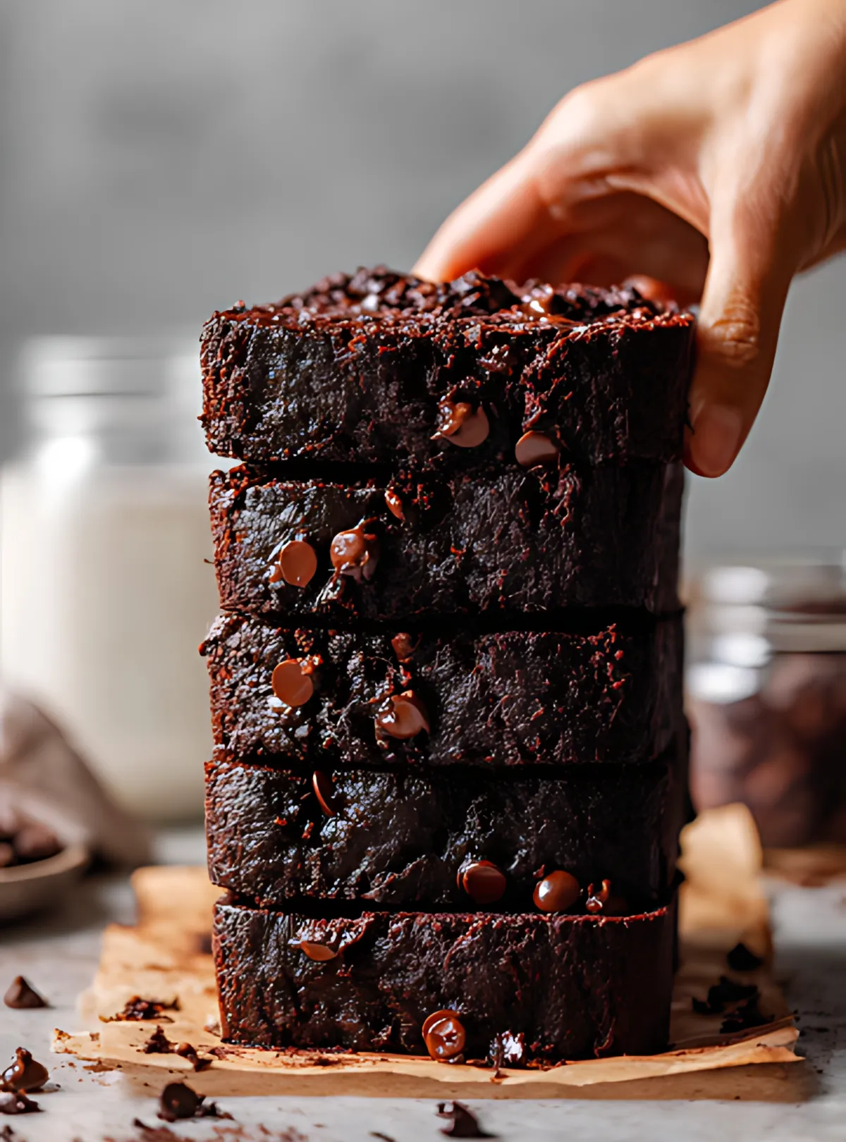 stacking chocolate slices