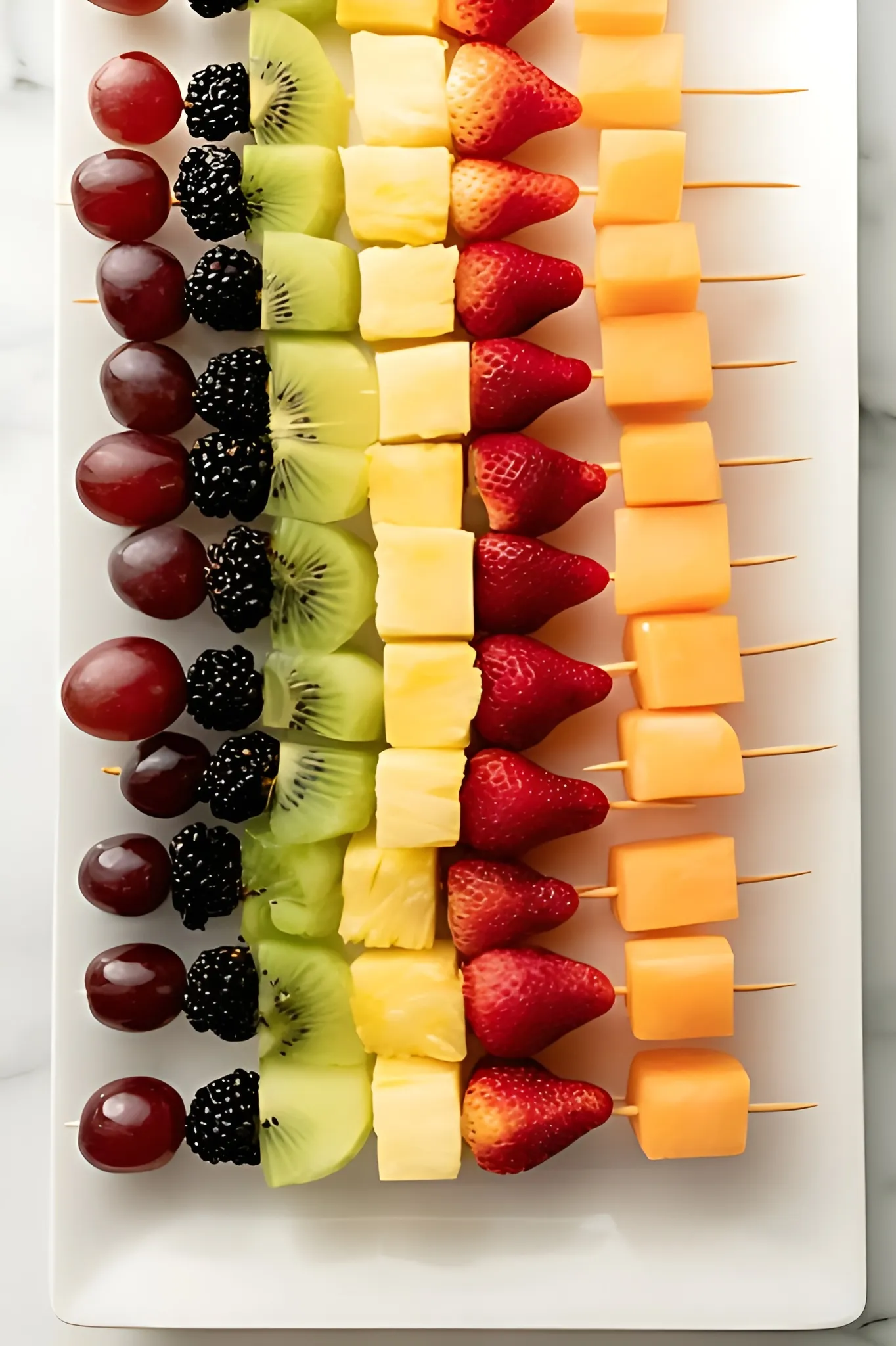 vertical fruit kabob rows