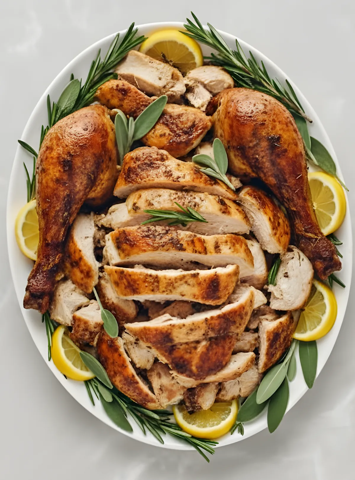 Carved turkey with lemon