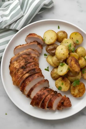 Cooked chicken and potatoes