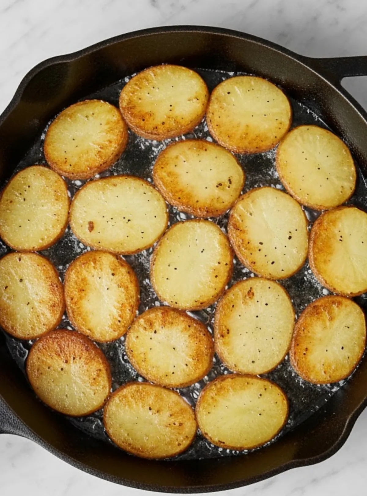 Crispy potatoes in skillet