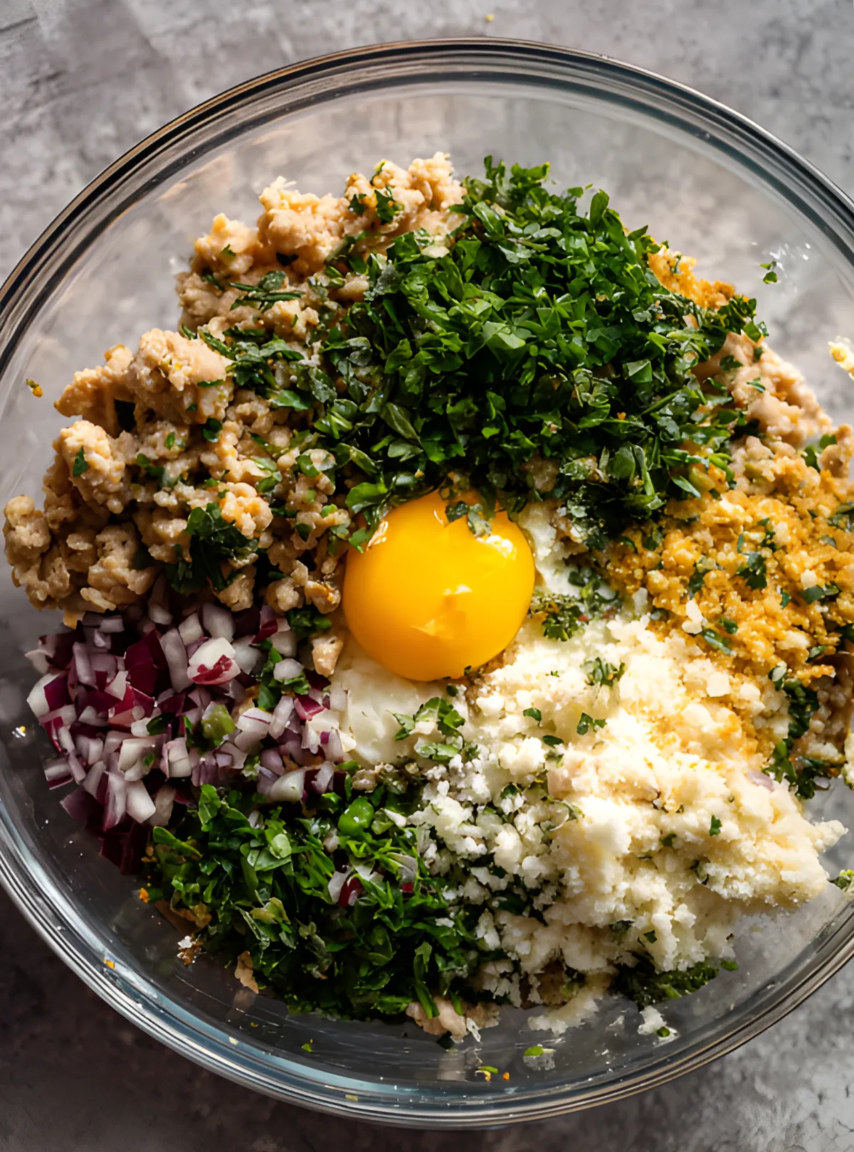 Meatball ingredients in bowl