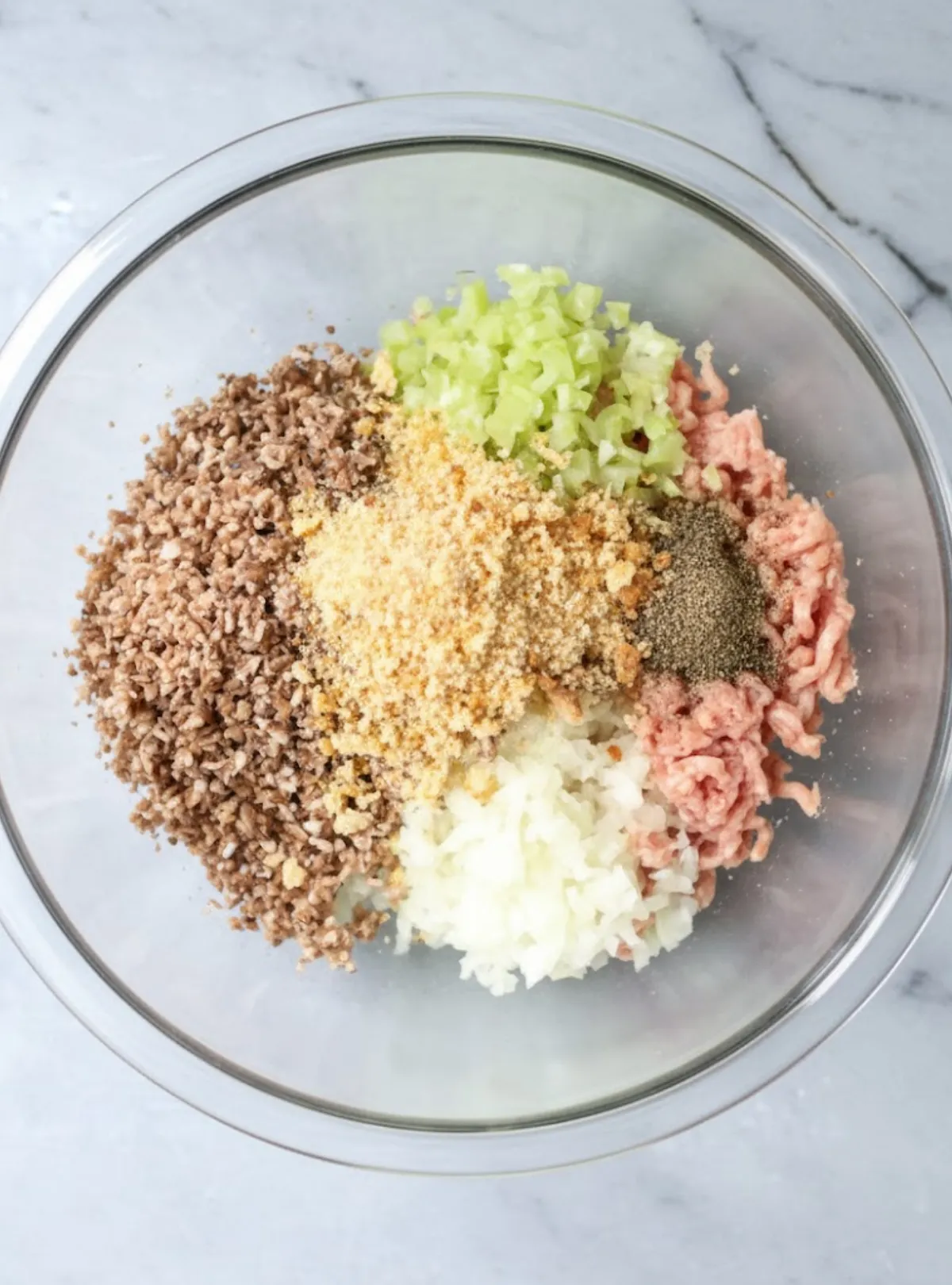 Meatball mixture ingredients bowl