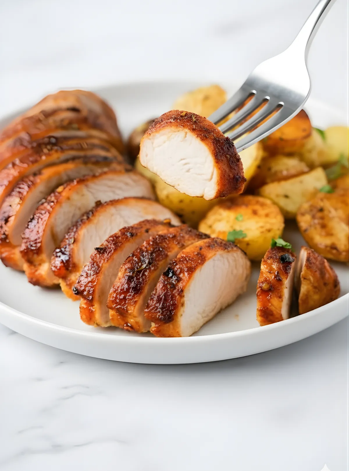 Sliced chicken serving