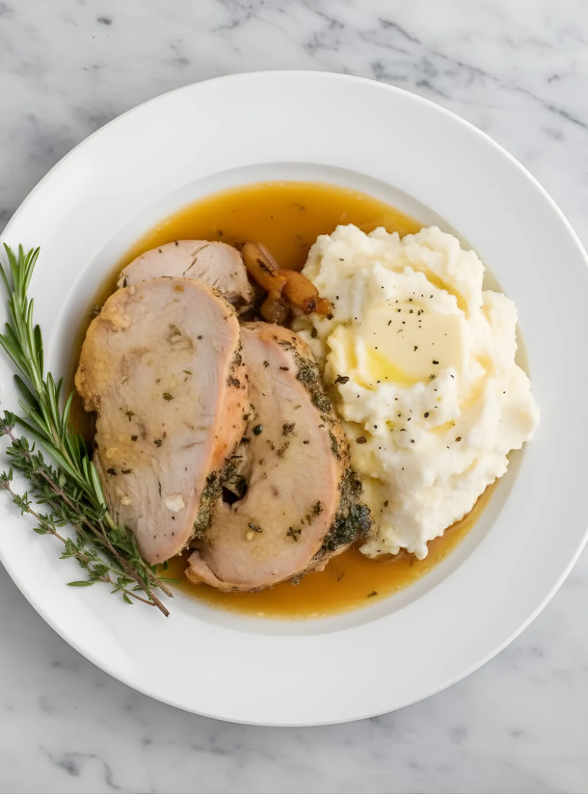 Sliced turkey dinner plate