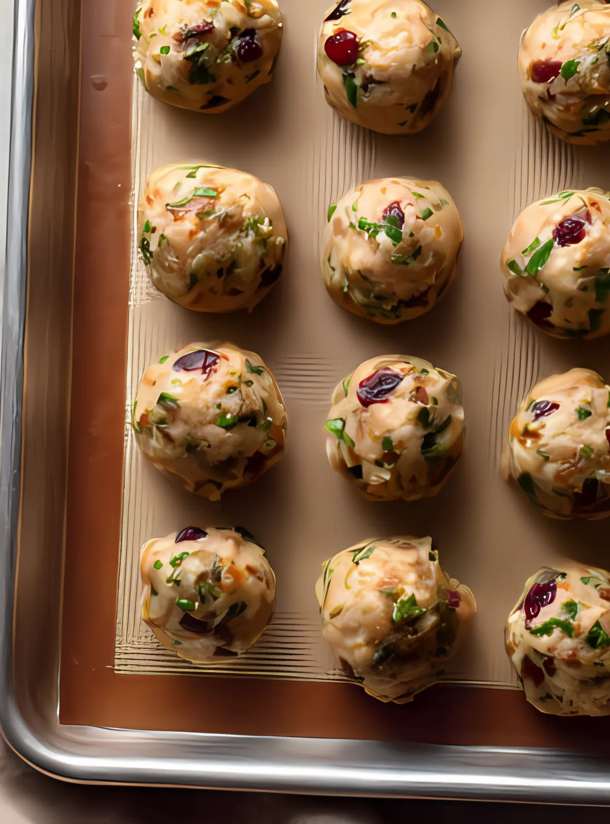 Uncooked meatballs on tray