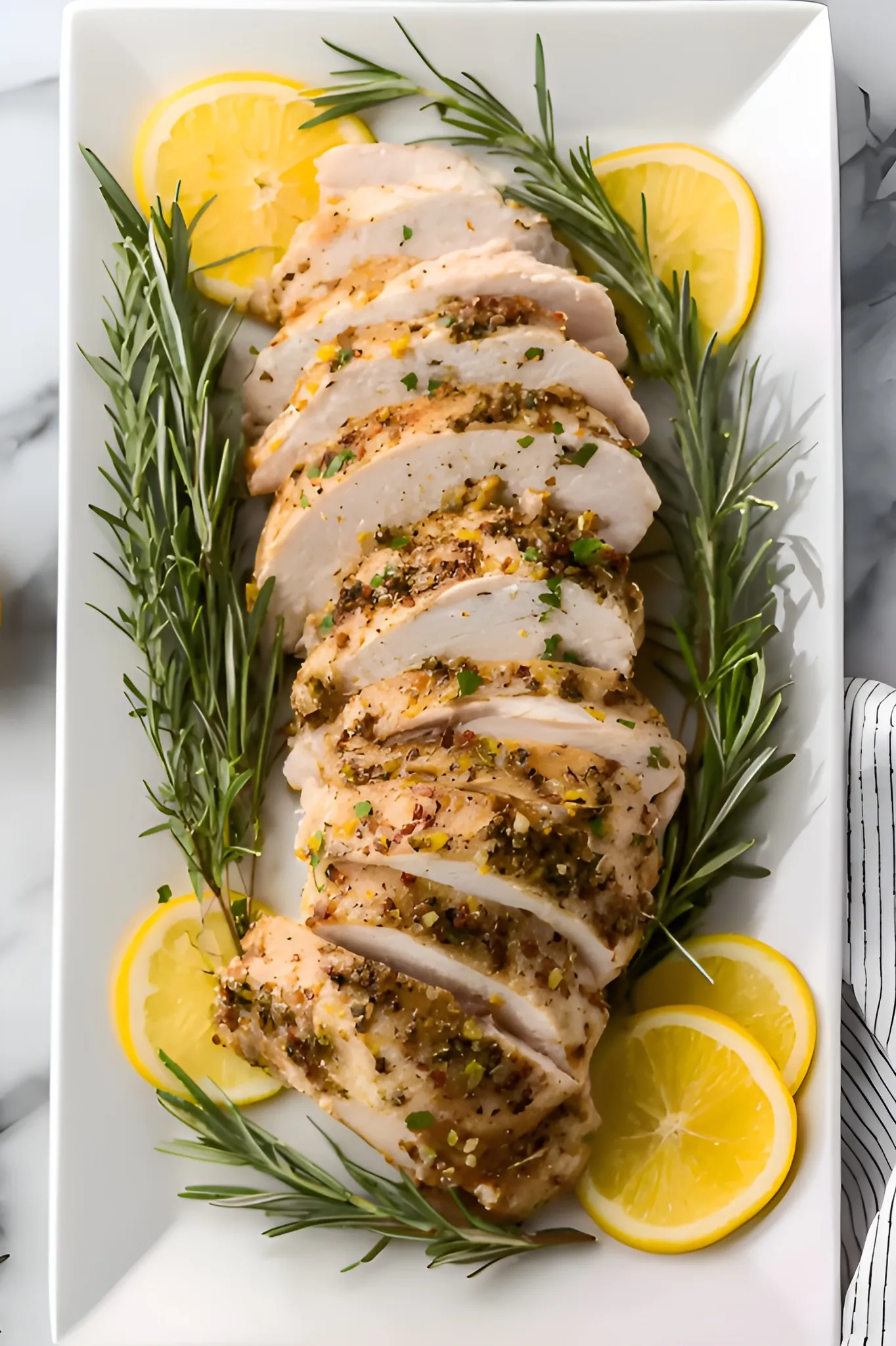 sliced turkey lemon herbs