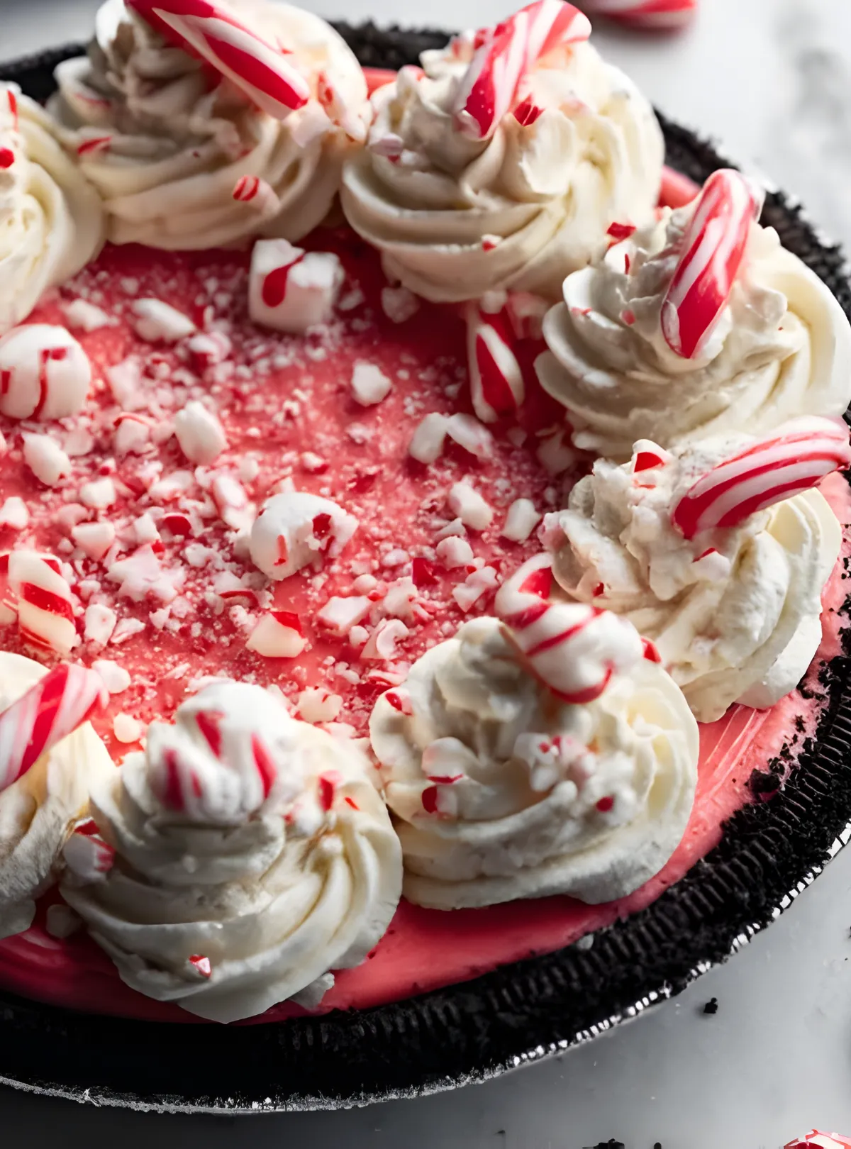 Decorated peppermint pie