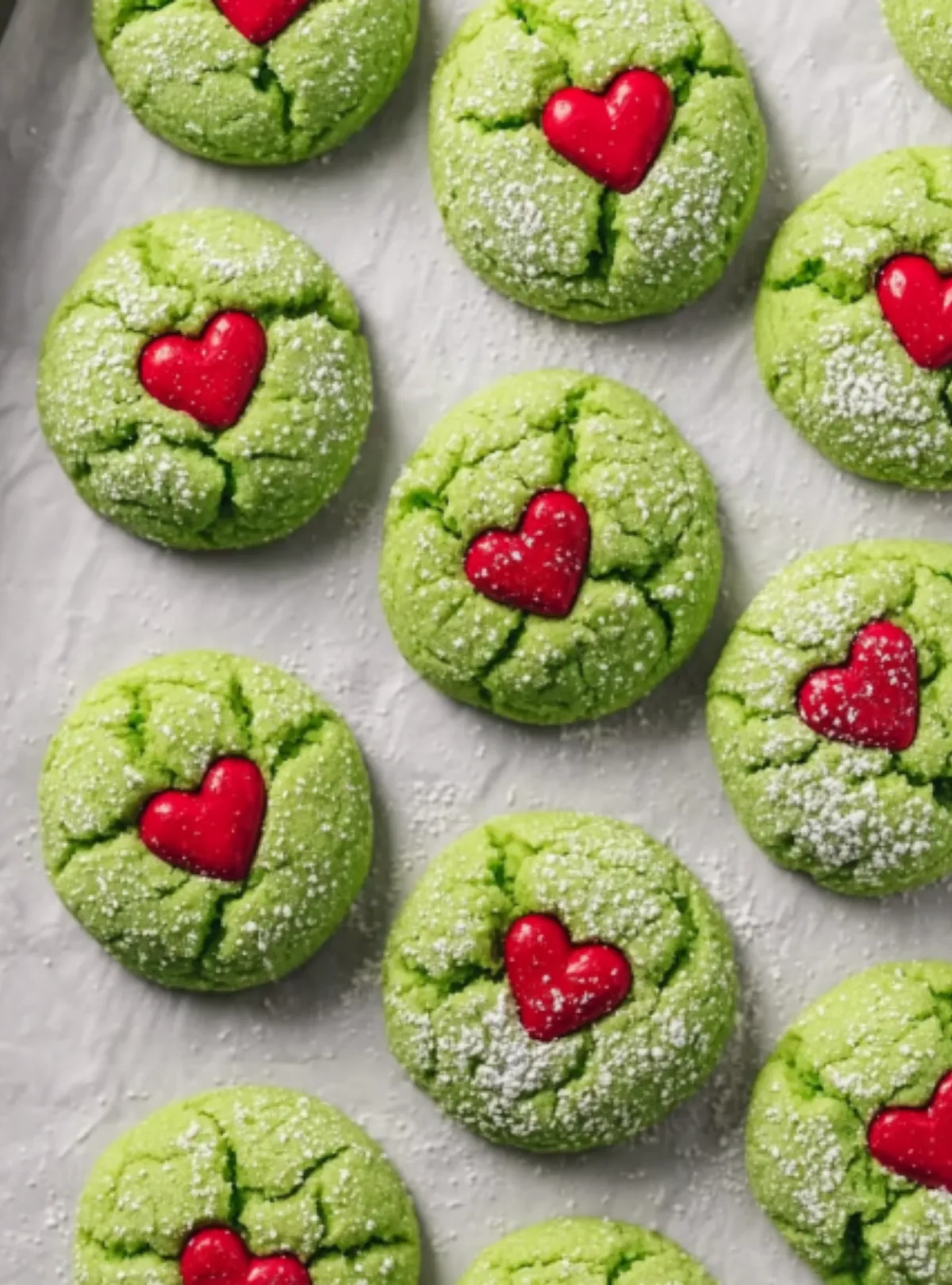 Grinch cookies powdered sugar