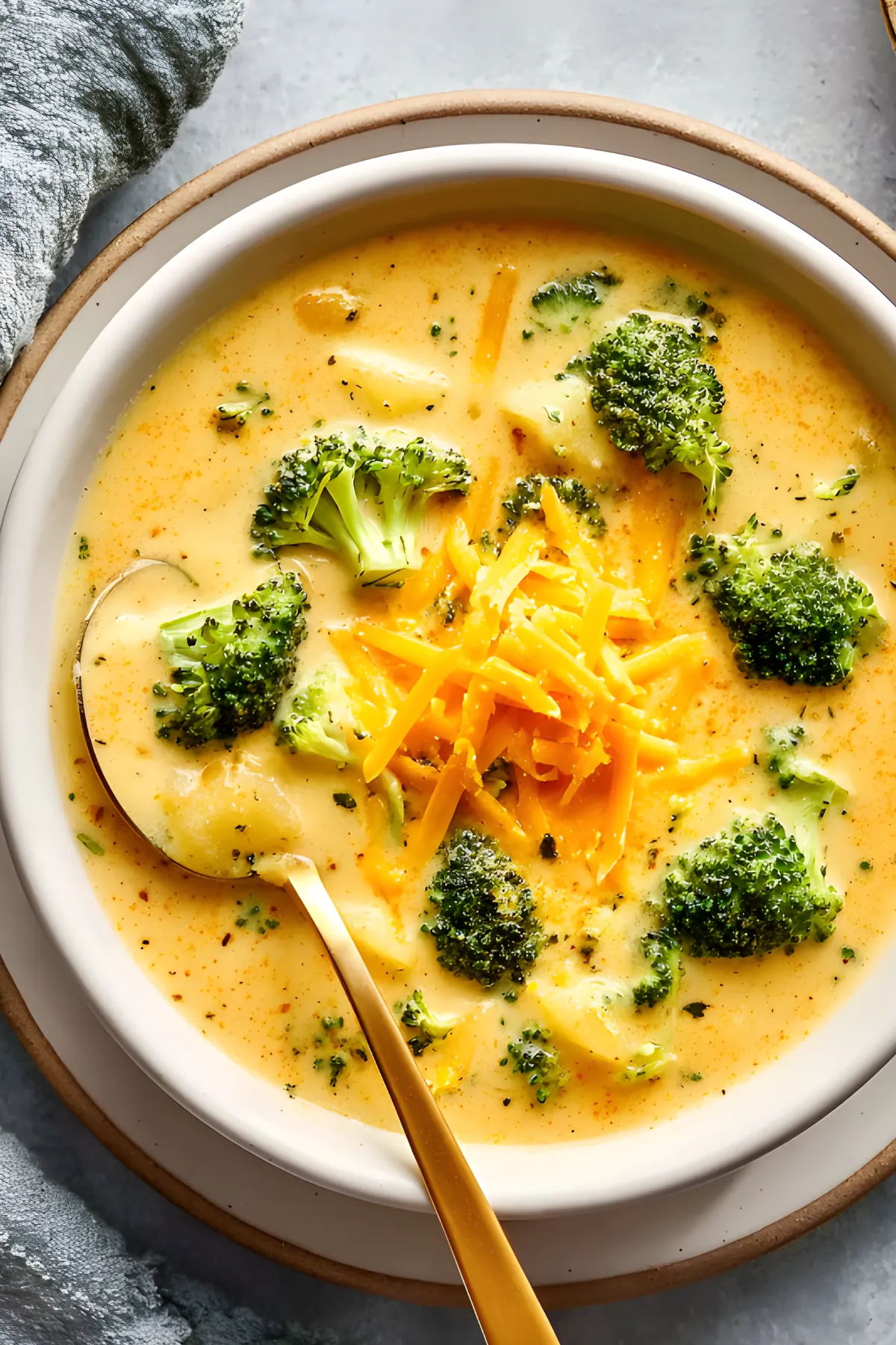 creamy broccoli cheese soup bowl