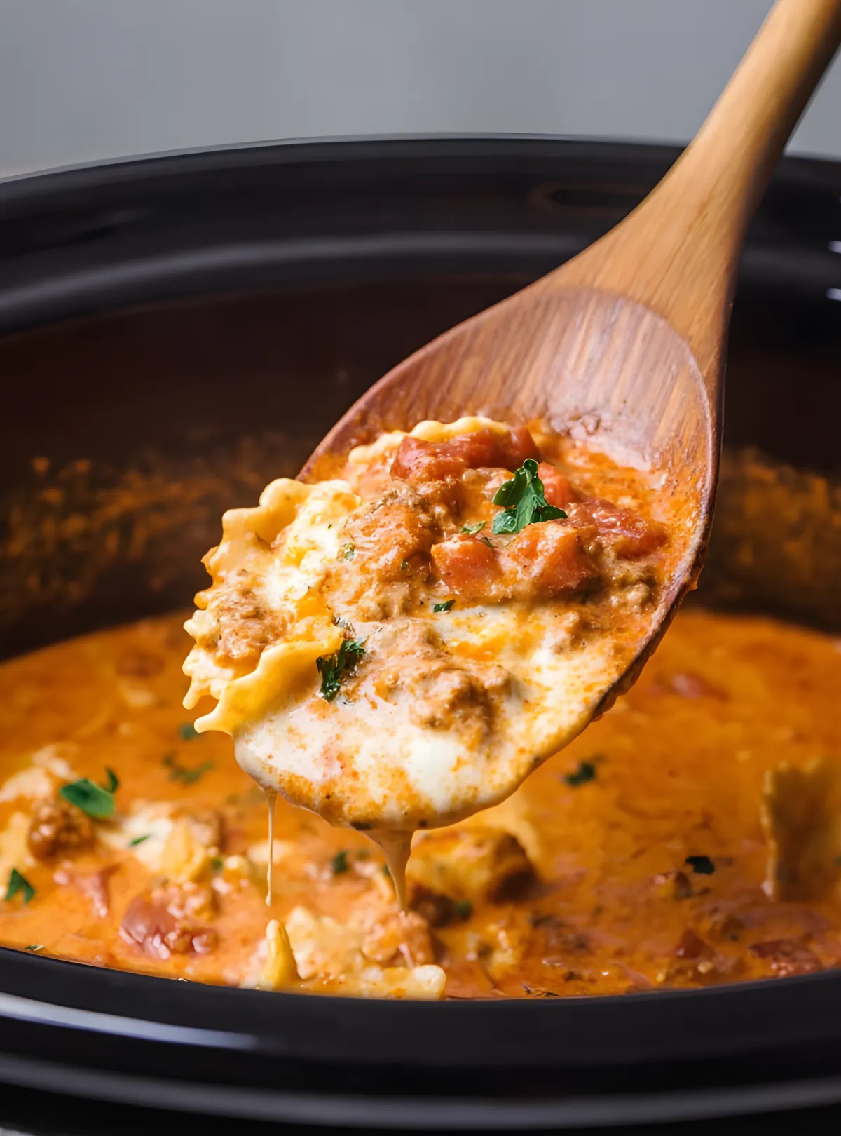 ladle scooping lasagna soup