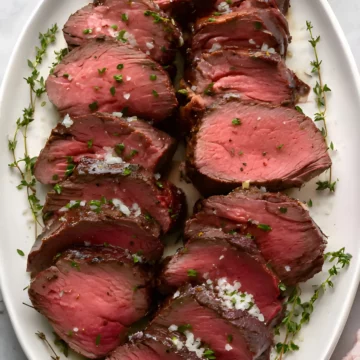 sliced beef tenderloin platter