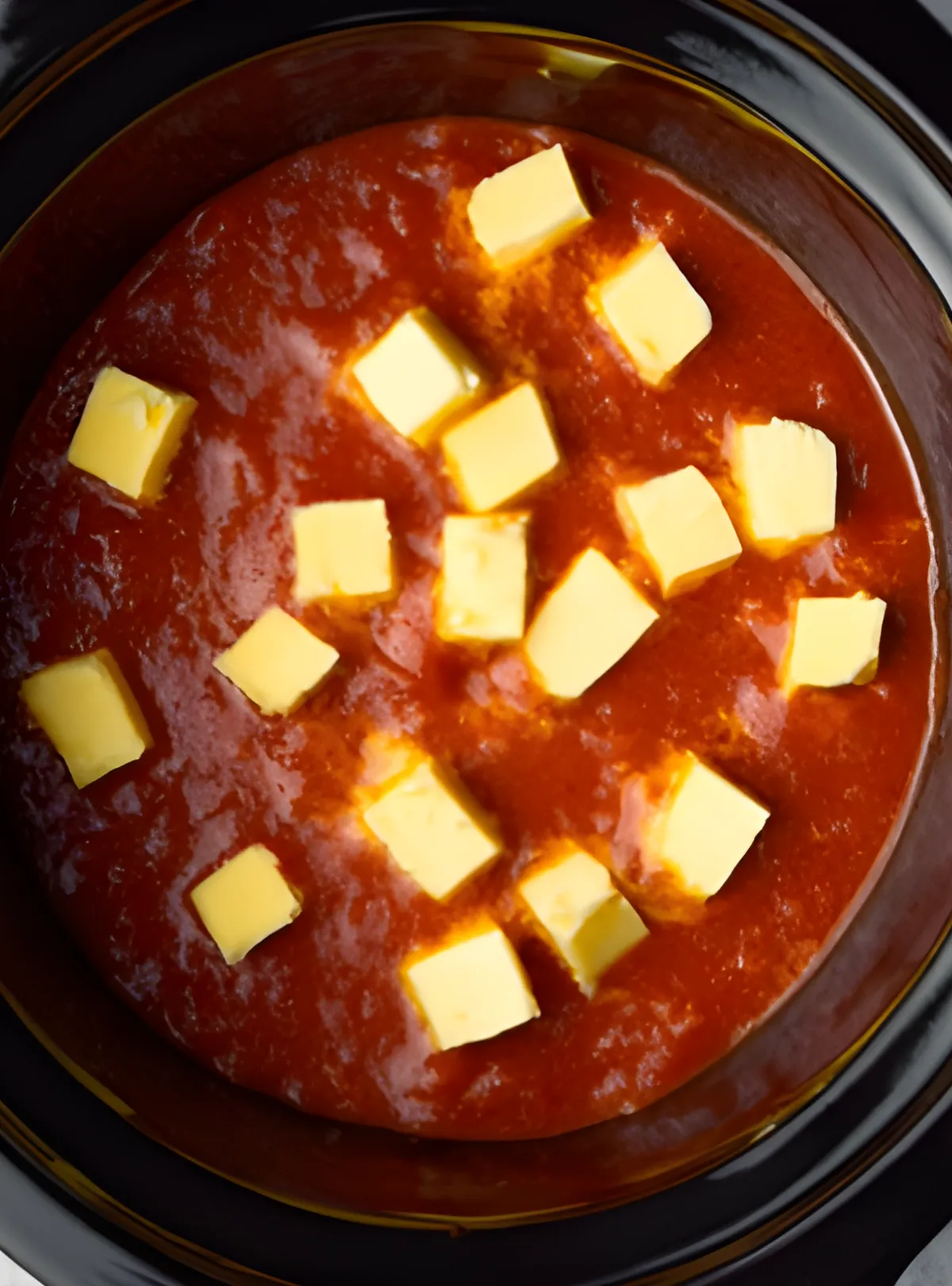 Butter cubes tomato sauce