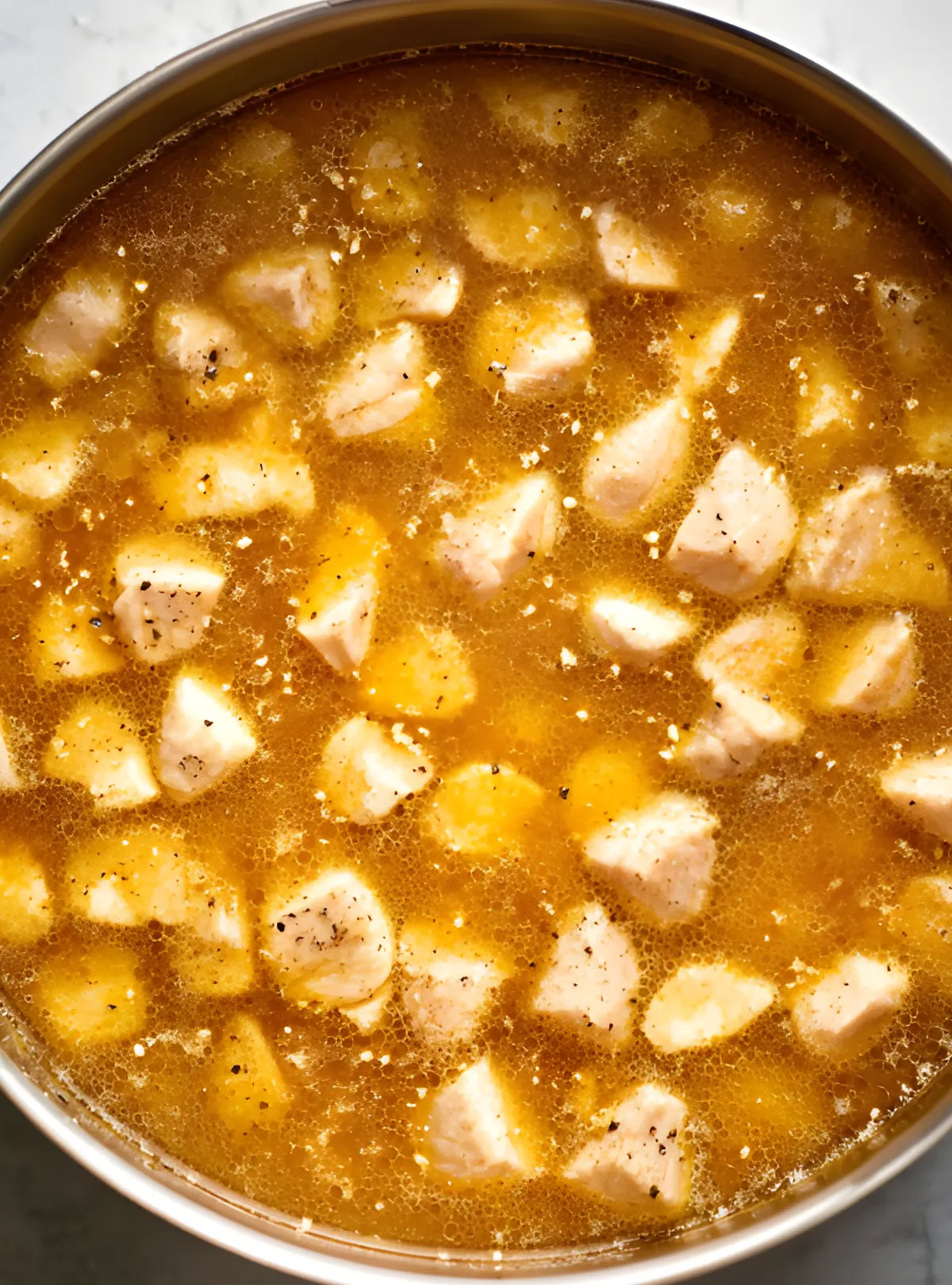 Chicken broth simmering