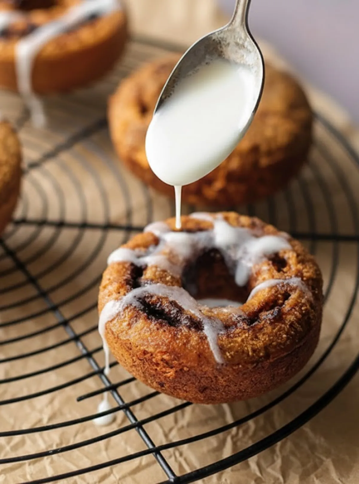 Drizzling donut glaze