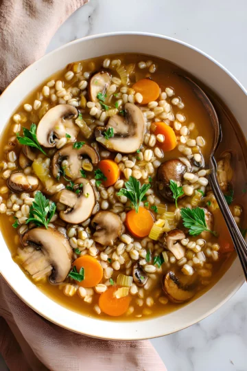 Mushroom barley soup bowl