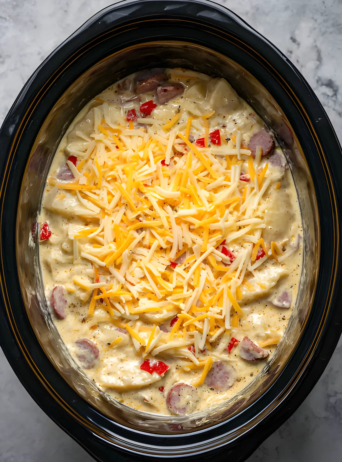 Shredded cheese on casserole